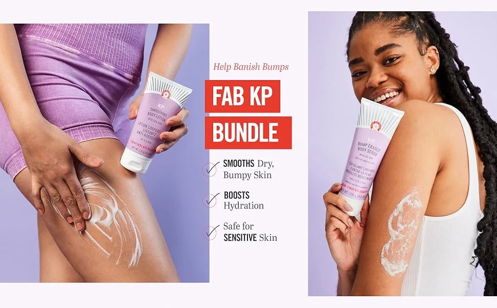 First Aid Beauty KP Bundle: KP Bump Eraser Body Scrub with 10% AHA   8 oz   and KP Smoothing Body Lotion   6 oz Scrub + Lotion - KP Bump Eraser and KP Lotion Bundle