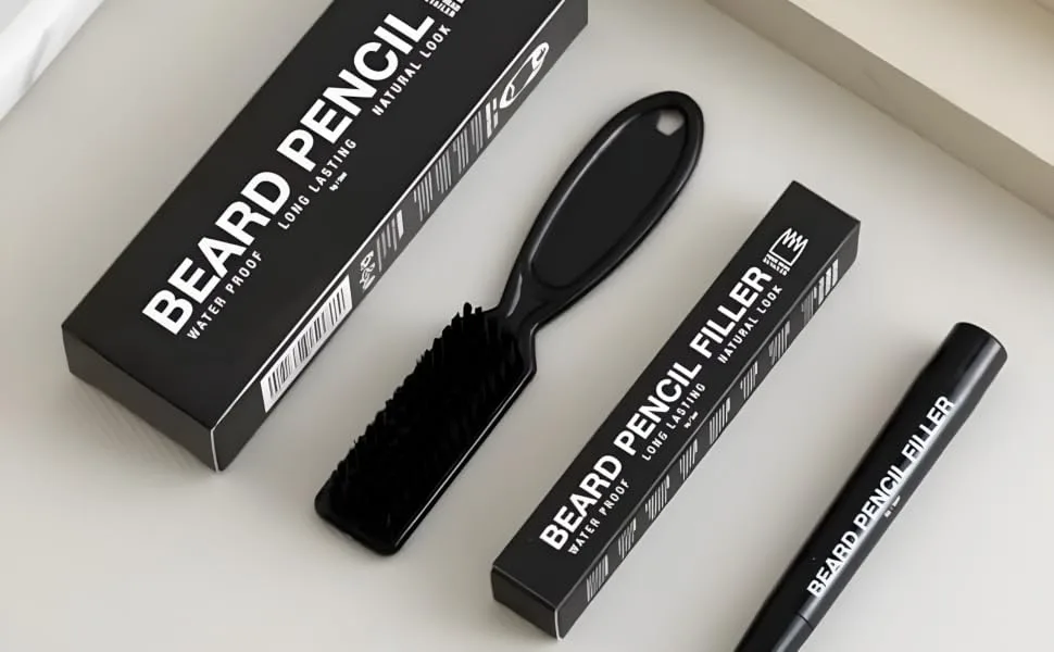 ecomlab Kit filler for beard  waterproof  long lasting coverage and natural finish for beard  mustache and eyebrows  micro tip for soft application  bristle brush included  barbershop accessories. (Black) - product information 2