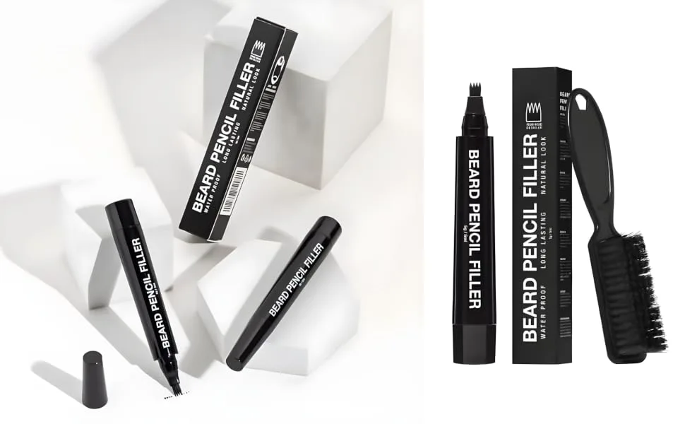 ecomlab Kit filler for beard  waterproof  long lasting coverage and natural finish for beard  mustache and eyebrows  micro tip for soft application  bristle brush included  barbershop accessories. (Black) - product information 3