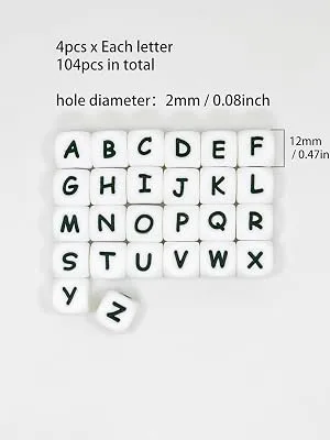 WangLaap 104 Pcs Silicone Letter Beads  12mm Square Letter Beads  Silicone Beads for Keychain Making  Alphabet Silicone Beads for Bracelet Making (104) - letter beads