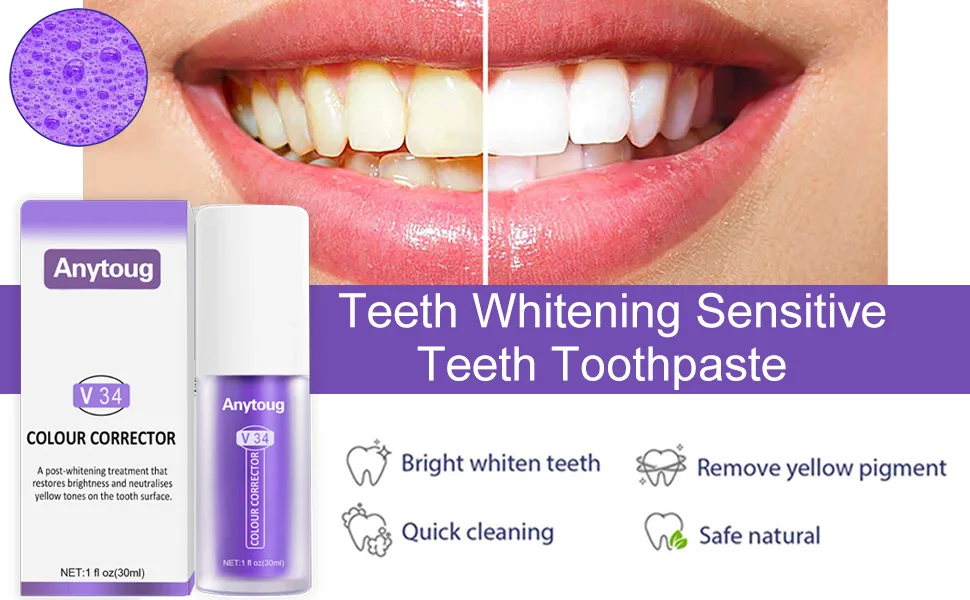 Whitening Toothpaste Purple Toothpaste for Teeth Whitening Colour Corrector Toothpaste Toothpaste Whitening V34 Toothpaste Remove Stains Improves Teeth Brightness and Reduce Yellowing - product information 3