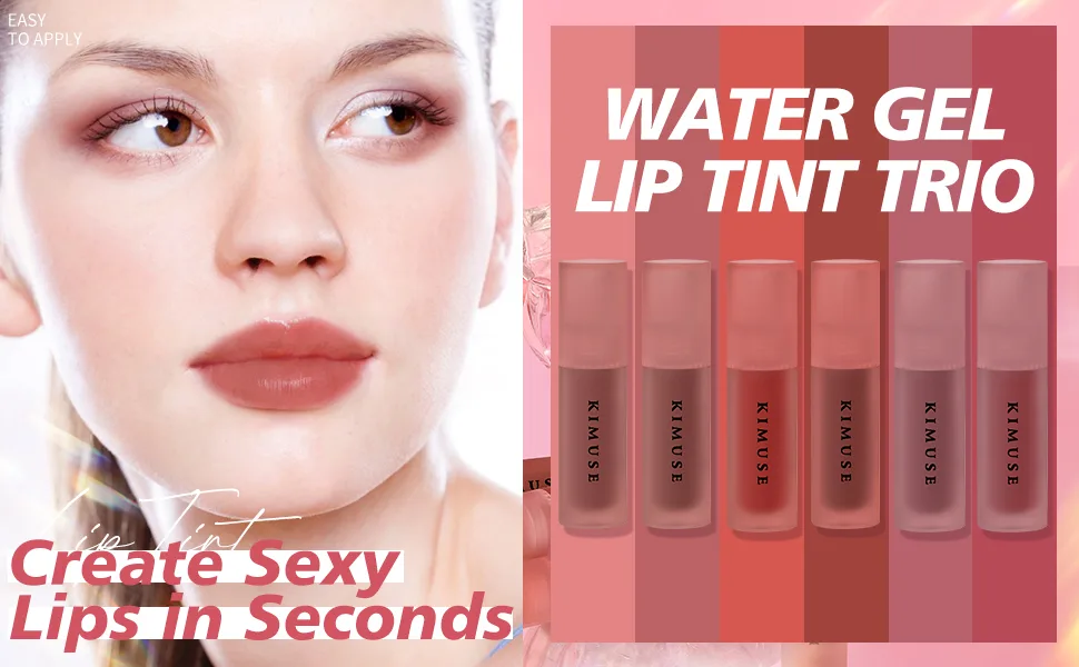 KIMUSE Water Gel Lip Tint 6 Colors Set  Highly Pigmented Long Lasting Moisturizing Glossy Lip Stains  Hydrate Lightweight Lip Gloss Makeup 6PCS - lip stain