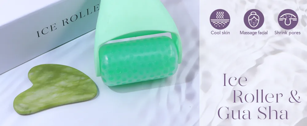 Ice Roller and Gua Sha Facial Tools  BAIMEI Ice Roller for face Reduces Puffiness Migraine Pain Relief (All Green) - Ice Roller