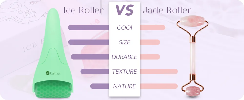 Ice Roller and Gua Sha Facial Tools  BAIMEI Ice Roller for face Reduces Puffiness Migraine Pain Relief (All Green) - Jade Roller VS Ice Roller