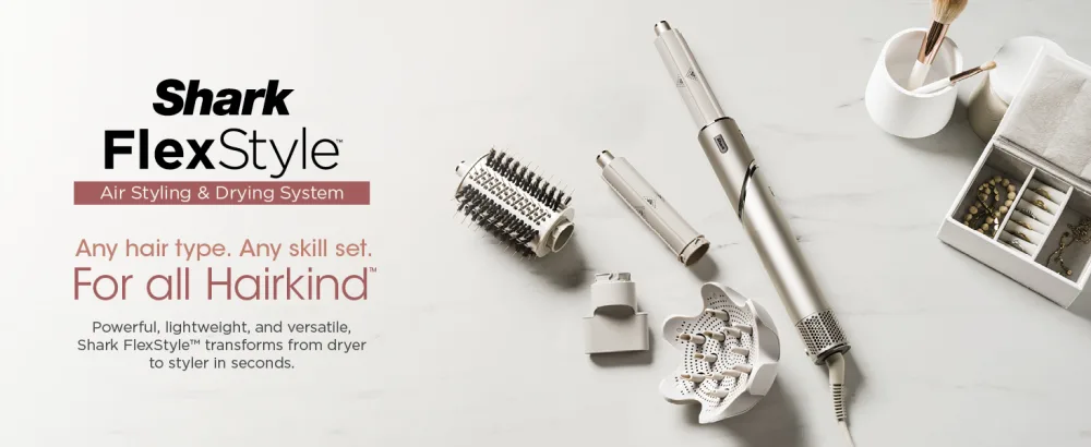 Shark HD435 FlexStyle Air Styling & Drying System  Powerful Hair Blow Dryer & Multi-Styler with Auto-Wrap Curlers  Curl-Defining Diffuser  Oval Brush  & Concentrator Attachment  Stone - Any hair type. Any skill set. For All Hairkind Powerful, lightweight, and versatile, Shark FlexStyle