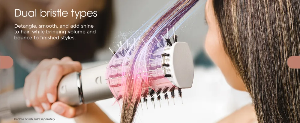 Shark HD435 FlexStyle Air Styling & Drying System  Powerful Hair Blow Dryer & Multi-Styler with Auto-Wrap Curlers  Curl-Defining Diffuser  Oval Brush  & Concentrator Attachment  Stone - Dual bristle types Detangle, smooth, and add shine to hair, while bringing volume