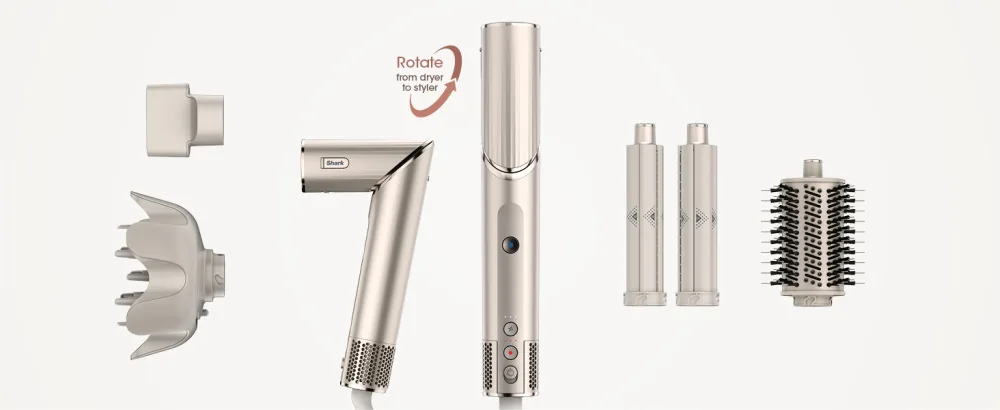 Shark HD435 FlexStyle Air Styling & Drying System  Powerful Hair Blow Dryer & Multi-Styler with Auto-Wrap Curlers  Curl-Defining Diffuser  Oval Brush  & Concentrator Attachment  Stone - HD435