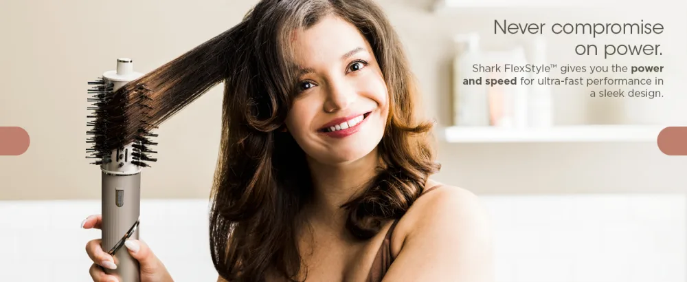 Shark HD435 FlexStyle Air Styling & Drying System  Powerful Hair Blow Dryer & Multi-Styler with Auto-Wrap Curlers  Curl-Defining Diffuser  Oval Brush  & Concentrator Attachment  Stone - Never compromise on power. Shark FlexStyle gives you the power and speed for ultra-fast