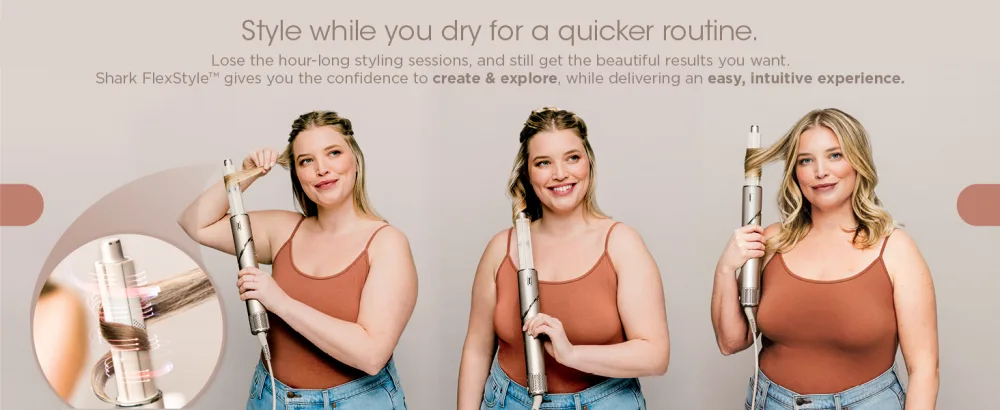 Shark HD435 FlexStyle Air Styling & Drying System  Powerful Hair Blow Dryer & Multi-Styler with Auto-Wrap Curlers  Curl-Defining Diffuser  Oval Brush  & Concentrator Attachment  Stone - Style while you dry for a quicker routine. Lose the hour-long styling sessions get the beautiful
