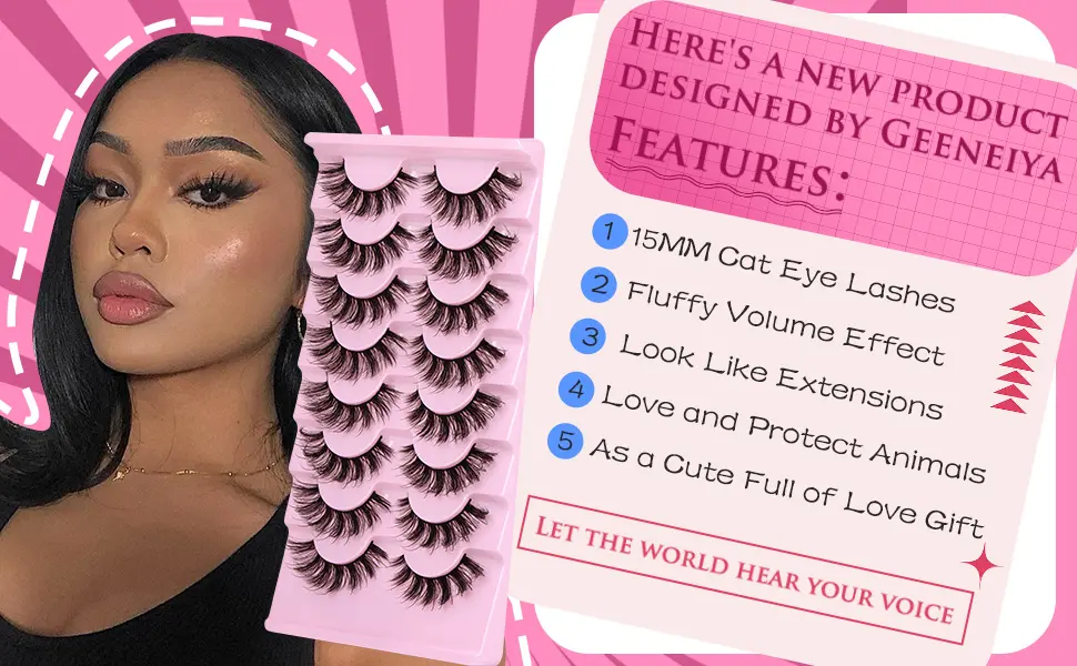 Fairy Lashes Mink Natural False Eyelashes Fluffy Lashes That Look Like Extensions D Curl Cat Eye Eyelashes (Geeneiya 09B) - fluffy lashes