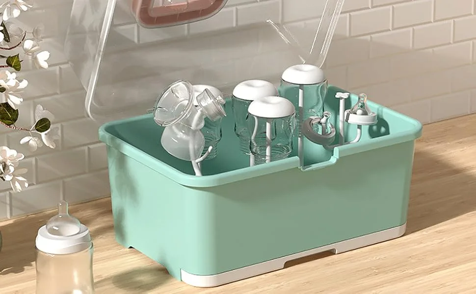 Toyvian Baby Bottle Drying Rack  1Pc Baby Bottle Drying Box Nursing Cutlery Box Container with Cover Easy- Carry Handle Holder for Bottles Cups Home Kitchen - product information 3