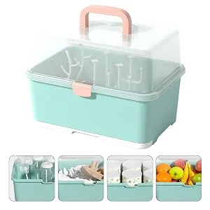 Toyvian Baby Bottle Drying Rack  1Pc Baby Bottle Drying Box Nursing Cutlery Box Container with Cover Easy- Carry Handle Holder for Bottles Cups Home Kitchen - product information 4