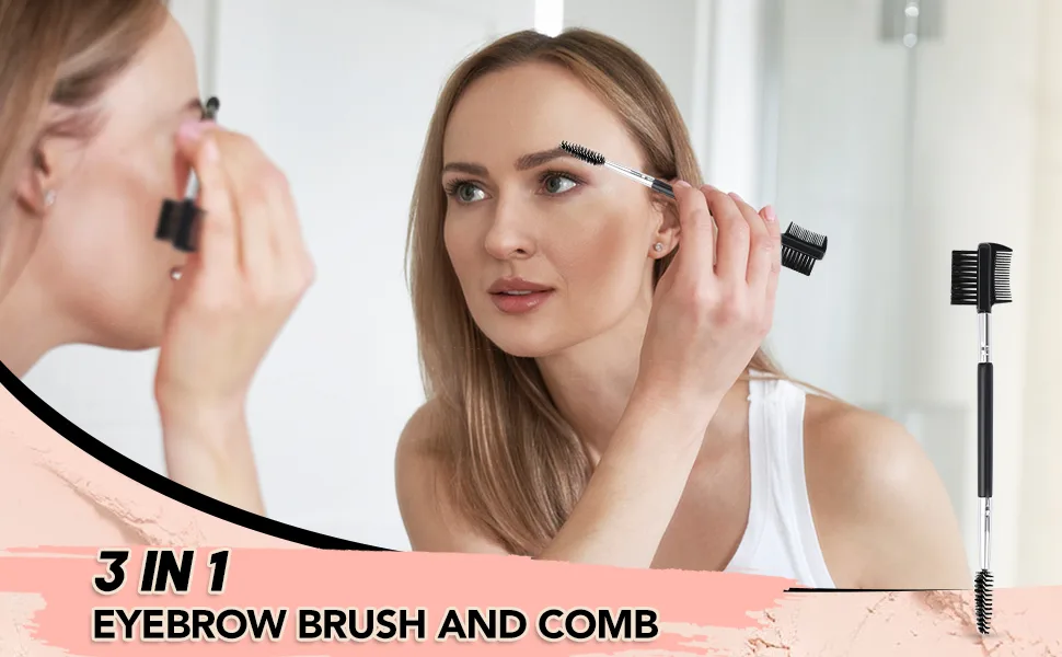 2pcs 3 Head Eyebrow Eyelash Shaper Eyelash Comb Double Head Brush Makeup Grooming Tool Cosmetic with 3 Different Spoolie Brushes for Separating Lashes  Eliminating Mascara Clumps  Grooming Brows EC-01 2pcs - Eyebrow Eyelash Shaper