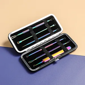 JPNK 6PCS Blackhead Remover Tool Comedones Extractor Acne Removal Kit for Blemish with a Leather Bag-Colorful - 8888
