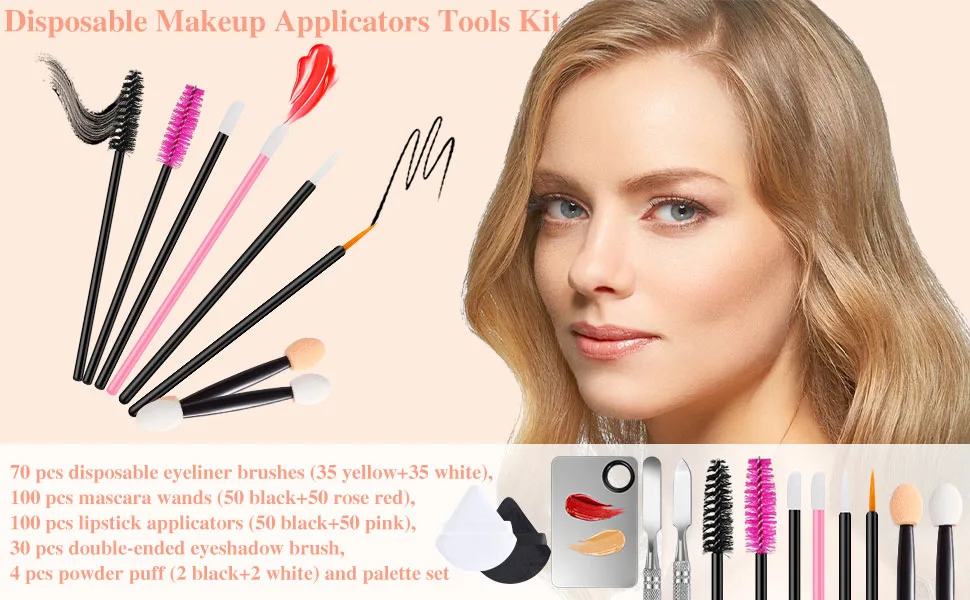 306 PCS Disposable Makeup Applicators Tools Kit 70 Disposable Eyeliner Brushes 100 Mascara Wands Eyelash Brush 100 Lipstick Applicators 30 Eye Shadow Brush - product information 1