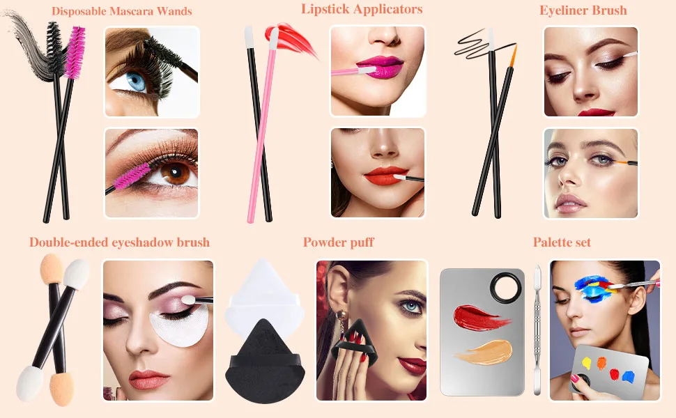 306 PCS Disposable Makeup Applicators Tools Kit 70 Disposable Eyeliner Brushes 100 Mascara Wands Eyelash Brush 100 Lipstick Applicators 30 Eye Shadow Brush - product information 2
