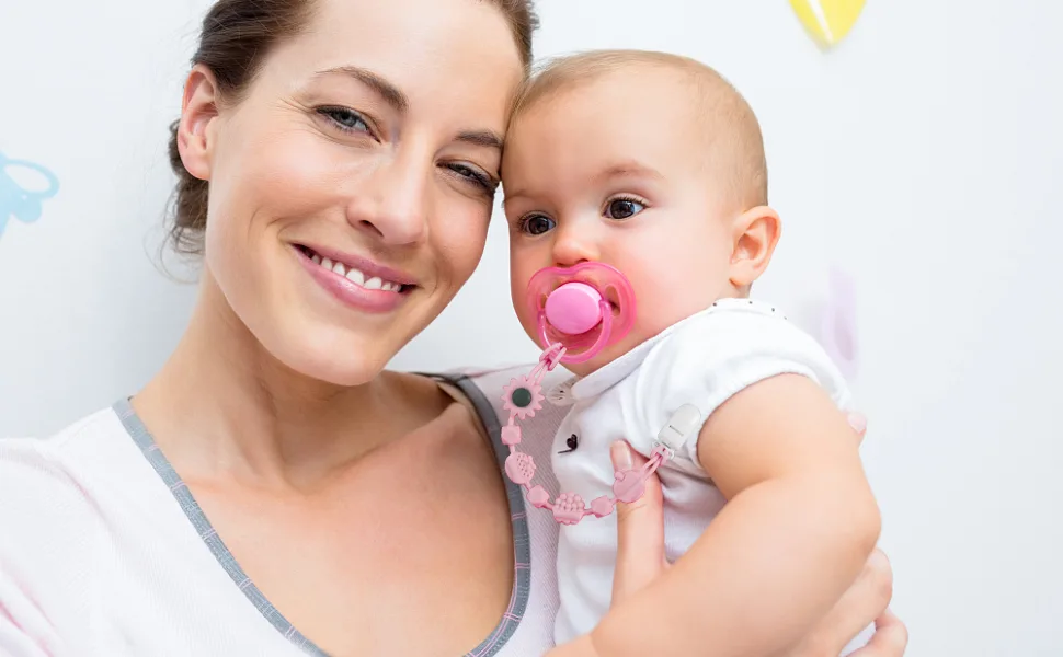 Pacifier Clip  Silicone Pacifier Holder with One Piece Design  Flexible Teething Binky Clips for Baby Boy and Girl Pink - product information 1