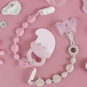 Pacifier Clip  Silicone Pacifier Holder with One Piece Design  Flexible Teething Binky Clips for Baby Boy and Girl Pink - product information 5