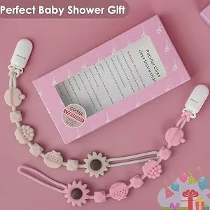 Pacifier Clip  Silicone Pacifier Holder with One Piece Design  Flexible Teething Binky Clips for Baby Boy and Girl Pink - product information 6
