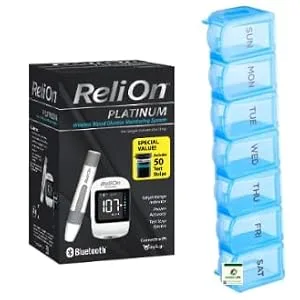 Relion Lancing Device Bundled with ReliOn 30G Ultra Thin Lancets 100 ct and Pill Organizer by Samba Life - relion platinum