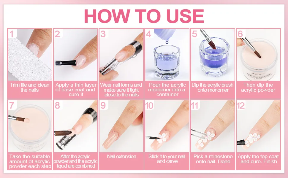 Morovan Acrylic Nail Kit Set with Everything  48W LED Nail Lamp for Builder Gel Nail Polish with Manicure Tool  Acrylic Powder Set for Beginner with Monomer Liquid Slip Solution and Acrylic Brushes - product information 8