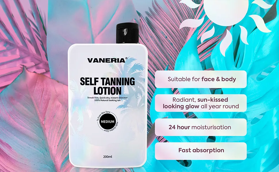 VANERIA Self Tan Lotion  Light Brown/Medium Brown/Dark Brown Sunless Self Tanner  Light  Hydrating Sunless Tanning Lotion  Vegan and Cruelty Free. 200ml (Dark) - Lightweight and Non-sticky Formula
