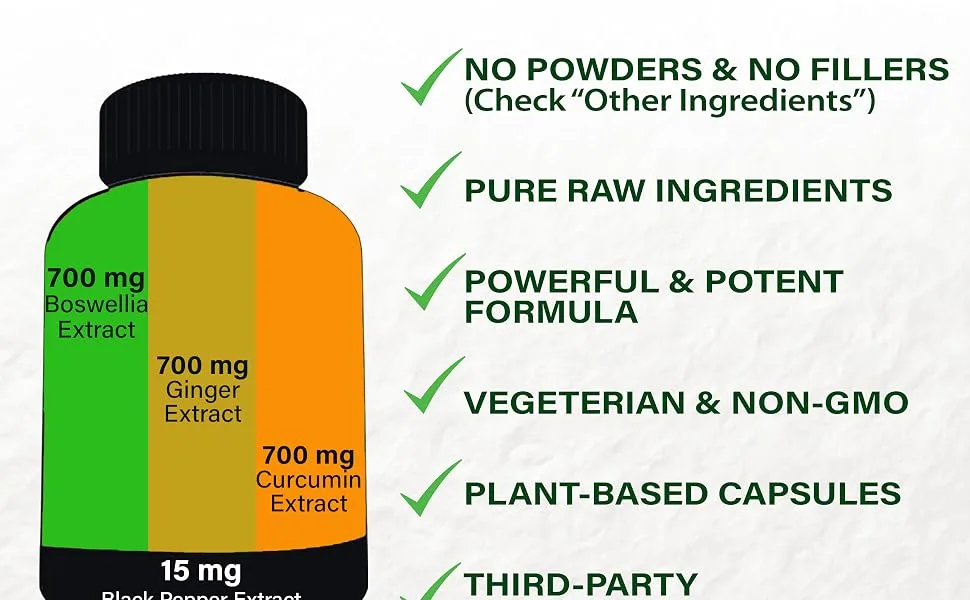 Boswellia Curcumin Ginger Extracts Supplement   Strong 95% Curcuminoids Natural Joint Support Pills   Extra Strength Boswelia with Turmeric Curcumin & Organic Ginger Supplement - boswellia turmeric curcumin ginger extract capsules supplement hcl herbal code labs