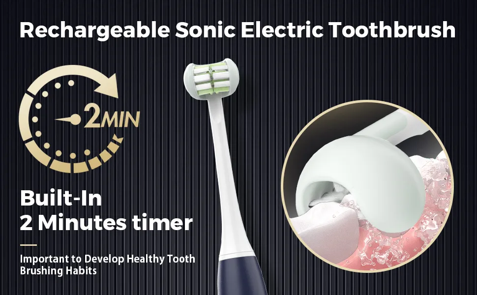RAZOKO Sonic Electric Toothbrush for Adults 3 Sided Toothbrush with 4pcs Brush Heads Replacement 360  Cleaning 5 Modes Timer Blue - product information 1