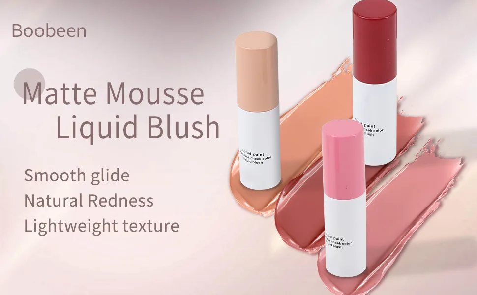 Boobeen Matte Liquid Blush Makeup  Mousse Face Blush for Cheeks  Liquid Gel Creamy Blusher Makeup  Lightweight & Long Lasting Blush Color 02 - blush liquid blush cream blush makeup for cheeks blush stick liquid blush and highlighter