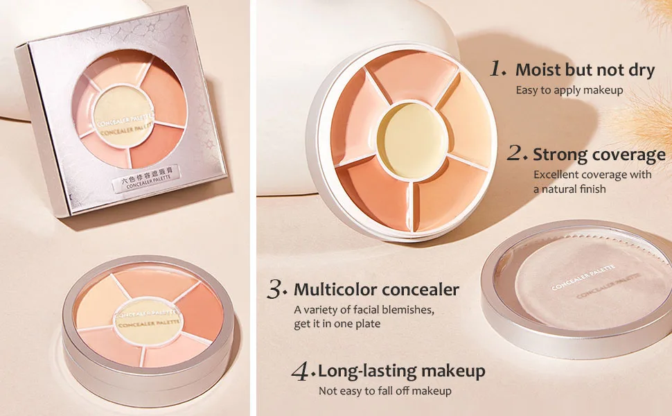 Waterproof Natural Ivory Face Concealer Highlight Contour Palette for Light Medium Skin.Demi Beige Color Correct Cream Foundation Palet for Under Eye Dark Circles Makeup Plate - cream concealer palette