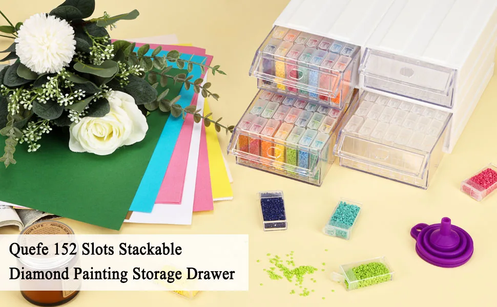 Quefe 4pcs Diamond Painting Storage Containers  152 Slots Stackable Drawer Bead Organizer with Diamond Painting Accessories for Bead  Diamonds DIY Art Craft  Rhinestones  Seed - Quefe