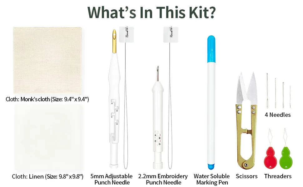 UCATQ Hand U Journey Embroidery Punch Needle Start Set & Punch Needle Beginner Kit  2 Different Adjustable Punch NeedleTool with 9x9 Monk's Cloth - punch needle kit