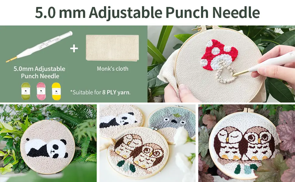 UCATQ Hand U Journey Embroidery Punch Needle Start Set & Punch Needle Beginner Kit  2 Different Adjustable Punch NeedleTool with 9x9 Monk's Cloth - punch needle kit