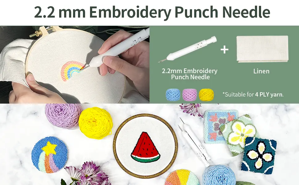 UCATQ Hand U Journey Embroidery Punch Needle Start Set & Punch Needle Beginner Kit  2 Different Adjustable Punch NeedleTool with 9x9 Monk's Cloth - punch needle kit