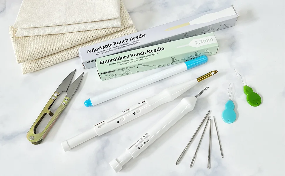 UCATQ Hand U Journey Embroidery Punch Needle Start Set & Punch Needle Beginner Kit  2 Different Adjustable Punch NeedleTool with 9x9 Monk's Cloth - punch needle kit