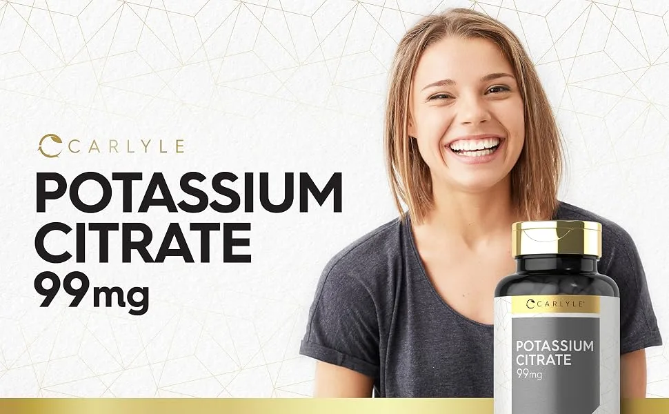 Potassium Citrate 99mg | 200 Capsules | Non-GMO and Gluten Free Supplement | by Carlyle - Potassium Citrate