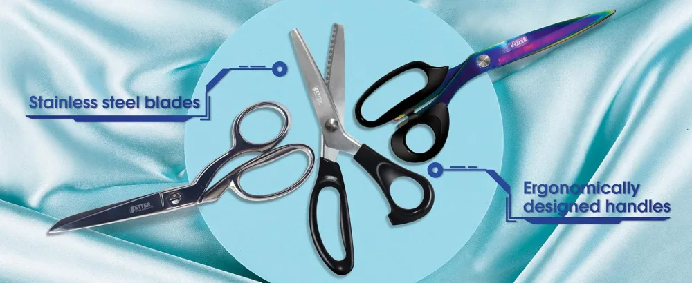 Professional Pinking Shears  9 Stainless Steel Fabric Pinking Shears  by Better Office Products  Dressmaking Scissors  Zig Zag Cut Scissors  Serrated Blades for Decorative Patterns - Tailor Shears