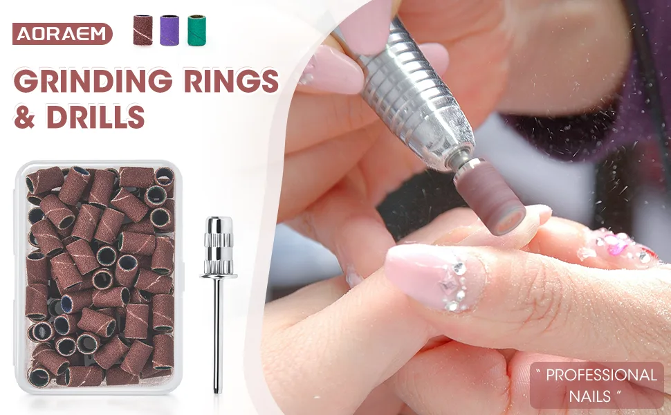 AORAEM Nail Sanding Bands Portable Nail Drill Bits Set 100PCS Professional Sanding Bands for Nail Drill  Diameter 2.35mm Mandrel Bit for Nails Gel Manicures and Pedicure (Brown) - AORAEM Nail Sanding Bands Portable Nail Drill Bits Set