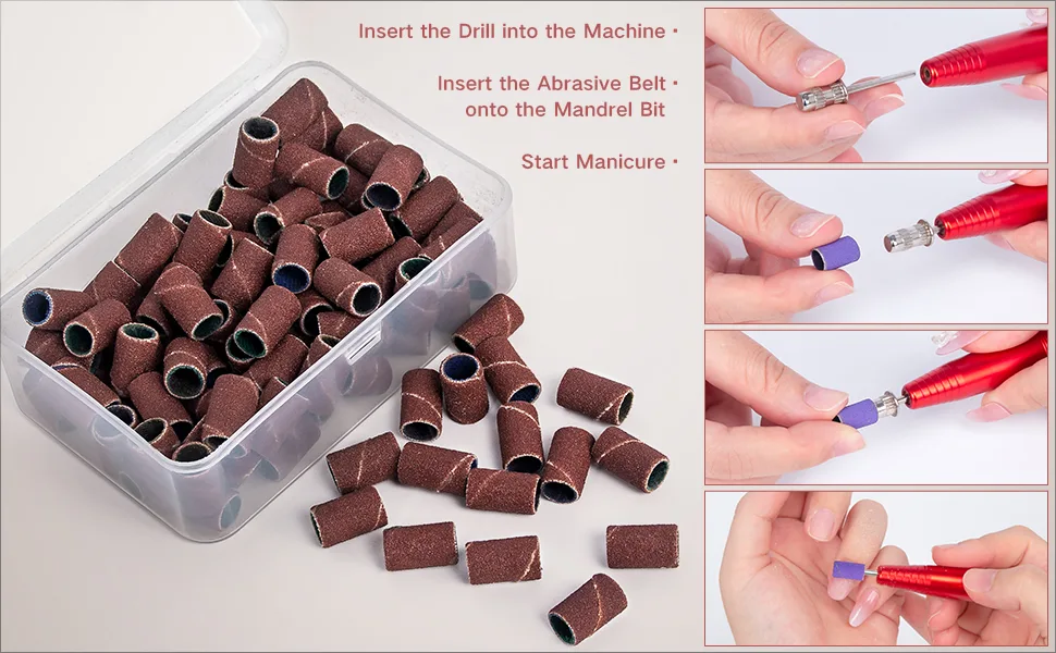 AORAEM Nail Sanding Bands Portable Nail Drill Bits Set 100PCS Professional Sanding Bands for Nail Drill  Diameter 2.35mm Mandrel Bit for Nails Gel Manicures and Pedicure (Brown) - AORAEM Nail Sanding Bands Portable Nail Drill Bits Set