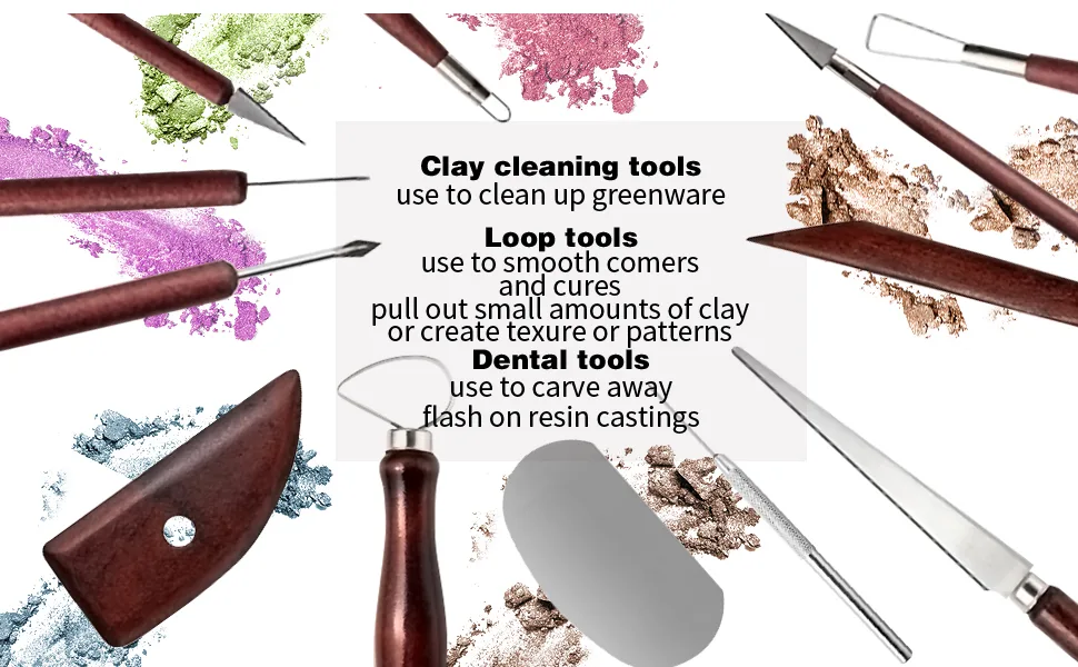 17 Piece Pottery Polymer Clay Sculpting Tools Kits with Wooden Handle Double-Ended Carving for Ceramics Craft  Carving  Smoothing  Molding  Modeling  Shaping. red - clay tools