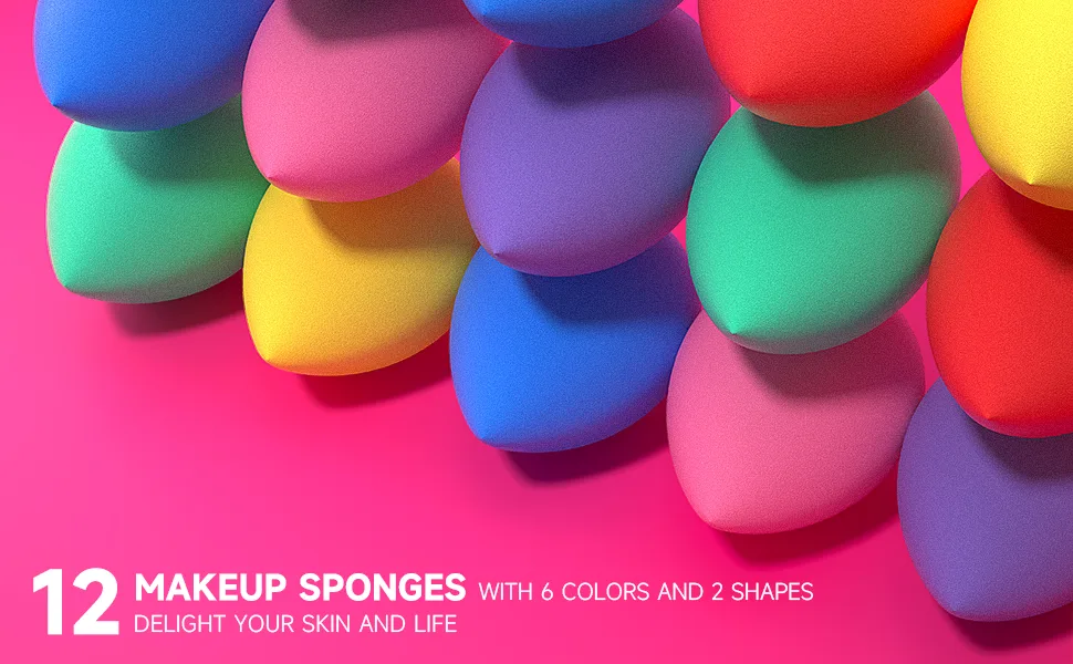 FACEMADE 12 PCS Makeup Sponge Set and 1 Sponge Holder  Makeup Sponges for Foundation  Beauty Sponge Set with Basic Colors  Face Sponges for Liquid  Cream and Powder - makeup sponges