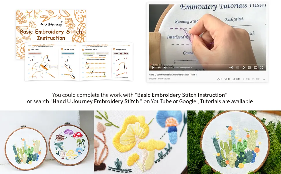 HAND U JOURNEY Basic Embroidery Stitch Kit: Perfect for Beginners with 28 Different Stitches and a Mushroom Embroidery Set Basic kit-02 - Basic Embroidery Kit