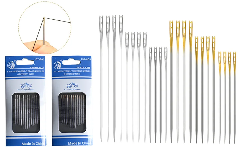 83 Pcs Sewing Needles  3 Styles 14 Size Assorted Needles for Sewing  Sharp Sewing Needles Large Eye  Easy Self Threading Needles for Handsewing Art Crafts with 2 Threaders and Stitch Remover Thimble Clear Storage Tube - Self-Threading Needles