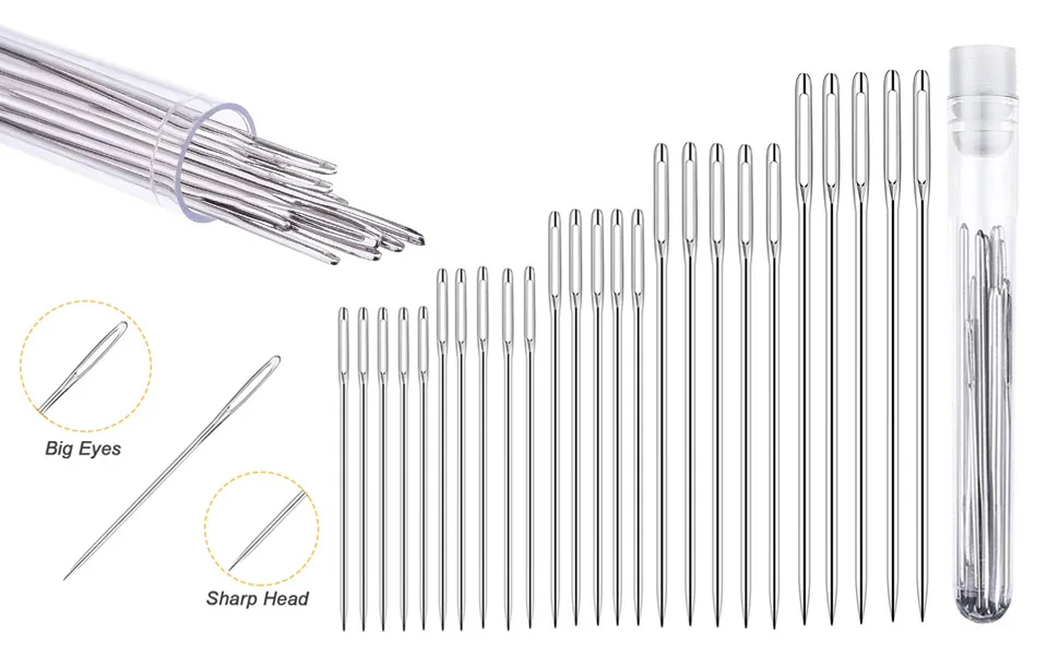 83 Pcs Sewing Needles  3 Styles 14 Size Assorted Needles for Sewing  Sharp Sewing Needles Large Eye  Easy Self Threading Needles for Handsewing Art Crafts with 2 Threaders and Stitch Remover Thimble Clear Storage Tube - sewing needles large eye