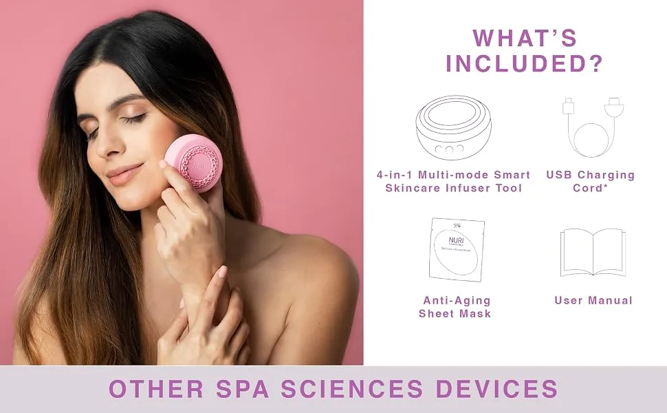 Spa Sciences NURI Facial Skincare & Mask Infuser - For Skincare Product Absorption- Includes 4 Modes - USB Rechargeable - For All Skin Types - spa sciences