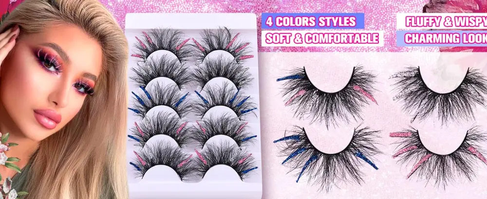 False Eyelashes Colored Glitter Mink Lashes Fluffy Full Dramatic Fake Lashes for Christmas Costumes 4 Styles 5 Pairs by Yawamica G01 - lashes 5