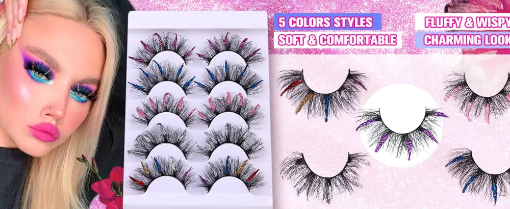 False Eyelashes Colored Glitter Mink Lashes Fluffy Full Dramatic Fake Lashes for Christmas Costumes 4 Styles 5 Pairs by Yawamica G01 - lashes 7