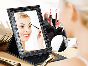 EIGSHOW Portable Folding Makeup Mirror with Adjustable Stand for Travel  Desk (8X5.9 Inch) - desk mirror office cubicle