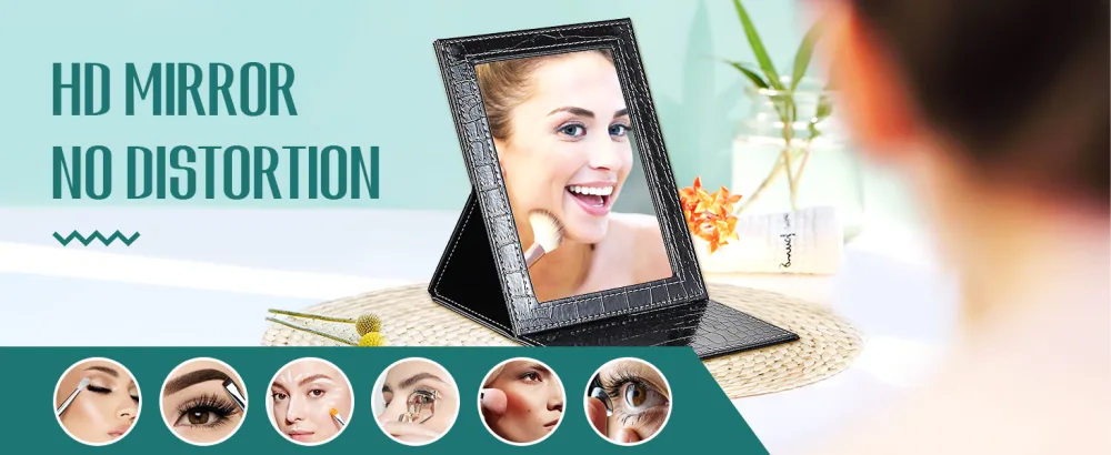 EIGSHOW Portable Folding Makeup Mirror with Adjustable Stand for Travel  Desk (8X5.9 Inch) - portable mirror with stand
