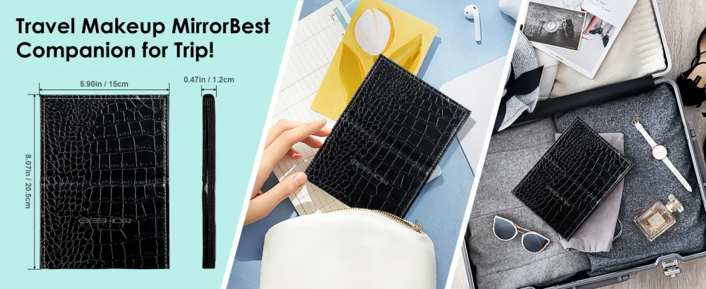 EIGSHOW Portable Folding Makeup Mirror with Adjustable Stand for Travel  Desk (8X5.9 Inch) - travel makeup mirror